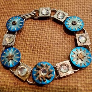 Turquoise and Silver Bracelet with Crystals